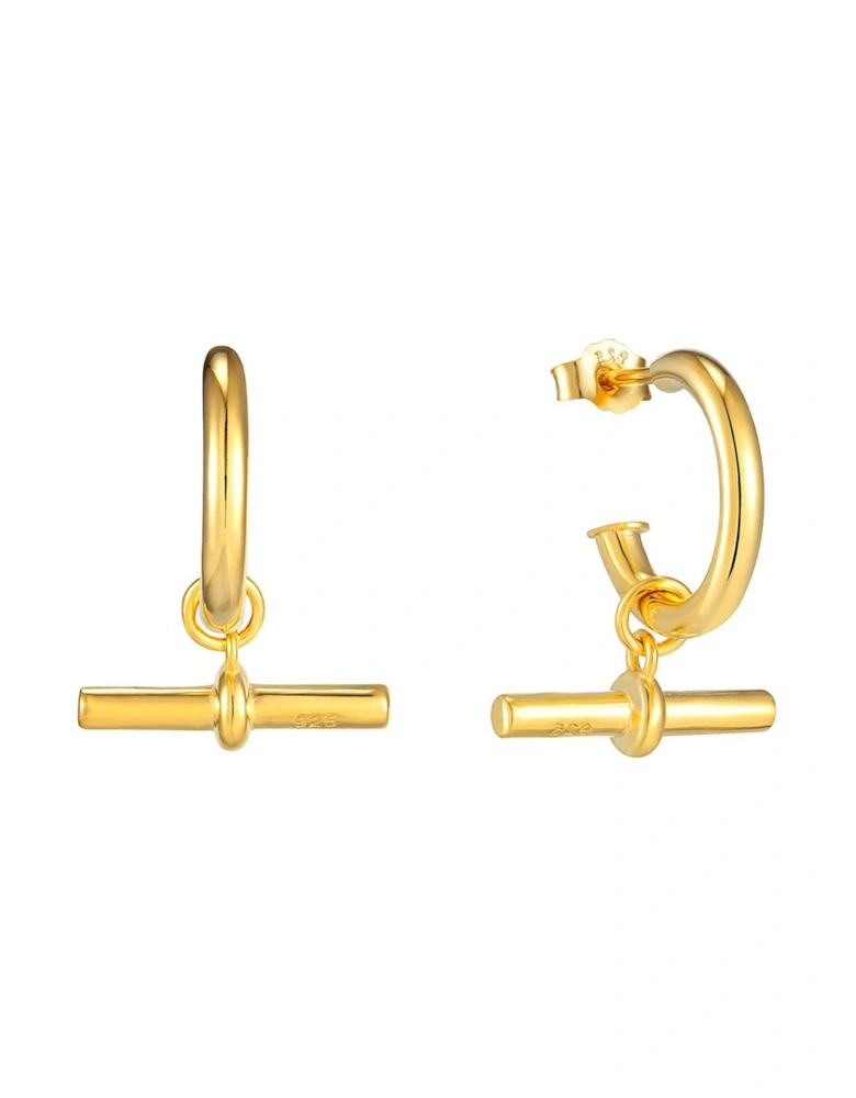 18ct Gold Plated Sterling Silver T-Bar Hoop Stud Earrings