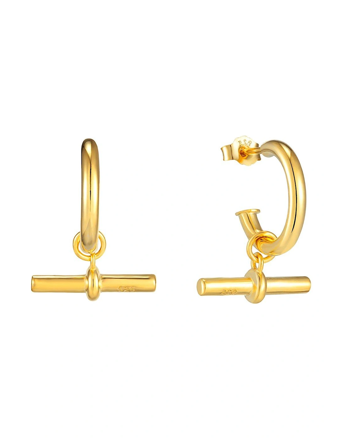 18ct Gold Plated Sterling Silver T-Bar Hoop Stud Earrings, 2 of 1