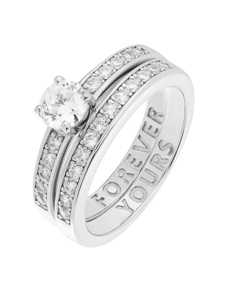 Silver Plated Solitaire Eternity 'Forever Yours' Message Ring