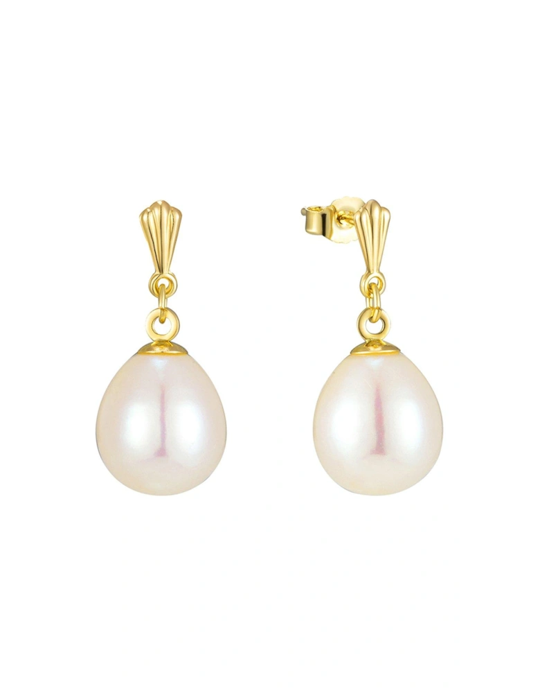 9ct Gold large Freshwater Pearl Oval Drop Earrings