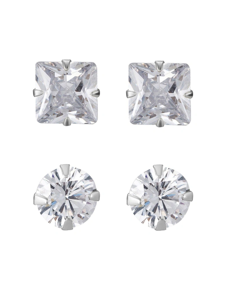9ct White Gold Set Of Two 5mm Cubic Zirconia Stud Earrings