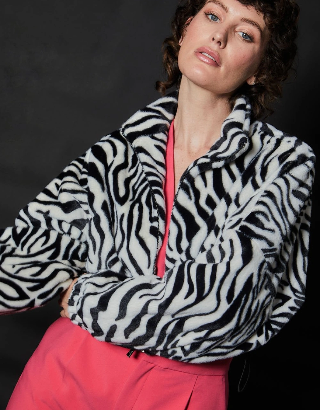 Zebra Print Faux Fur Cropped Bomber Jacket, 10 of 9