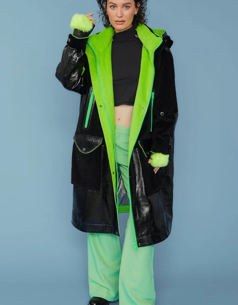 Fluorescent Green Faux Fur Fingerless Gloves