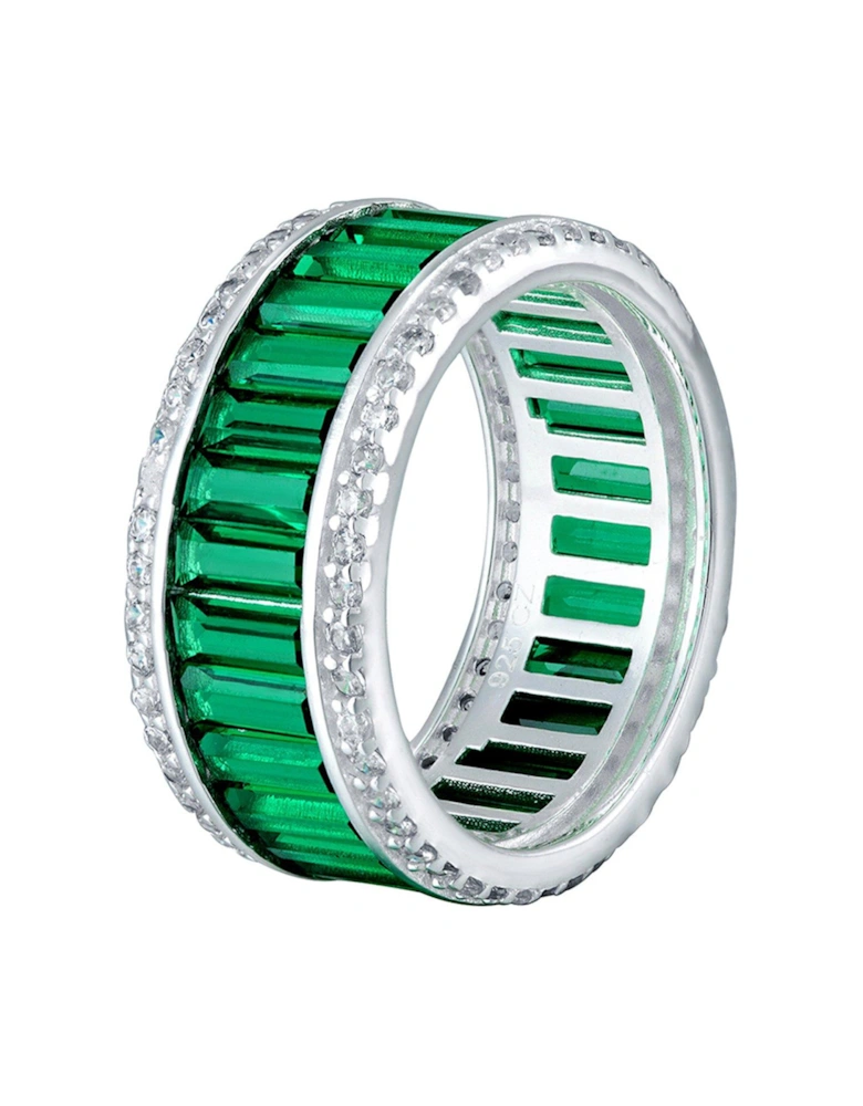 Sterling Silver Green Baguette Cubic Zirconia Dress Ring