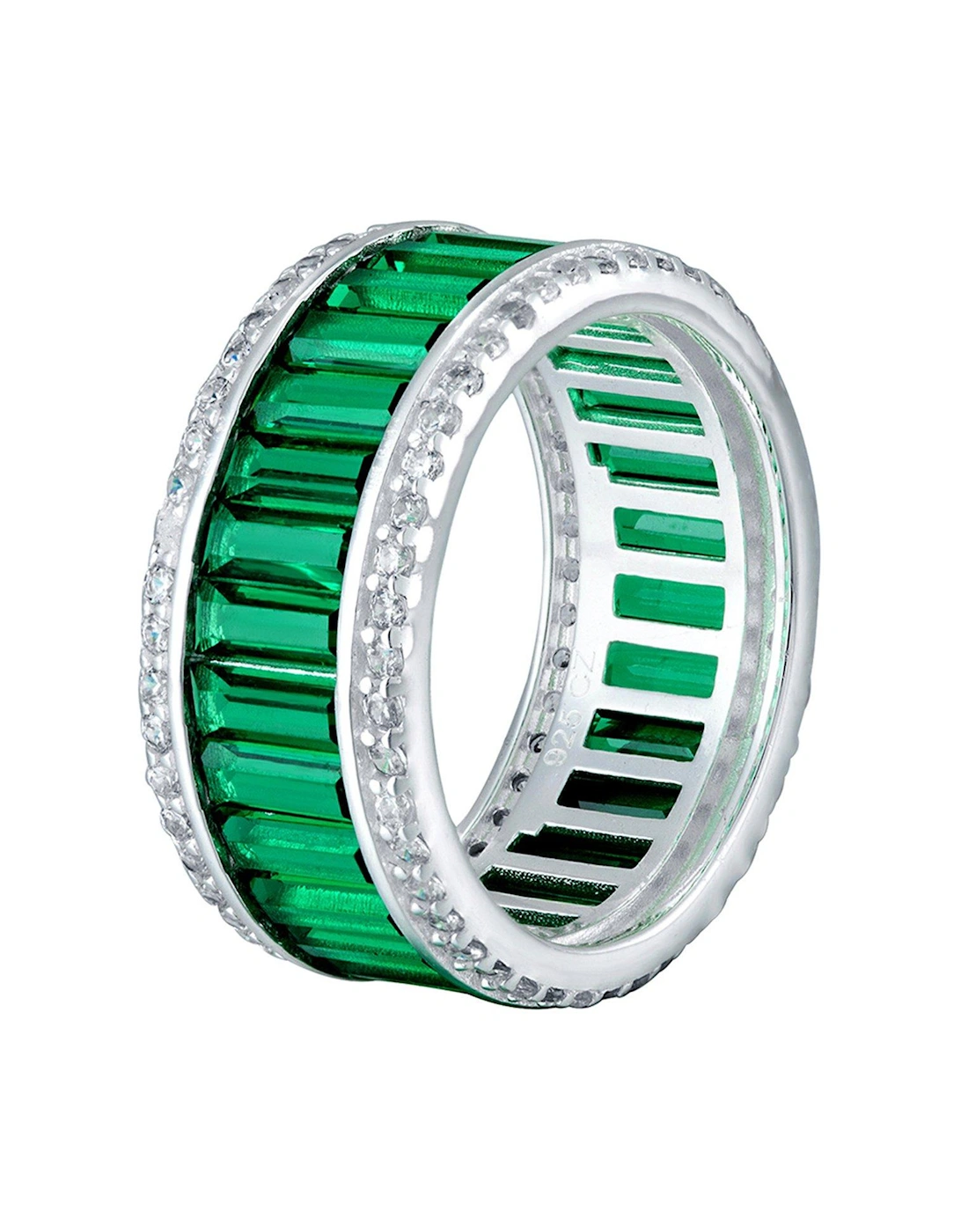 Sterling Silver Green Baguette Cubic Zirconia Dress Ring, 2 of 1