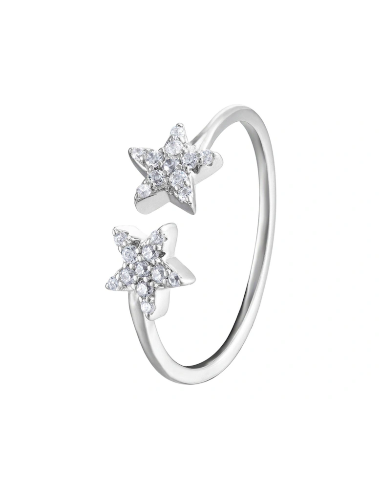 Sterling Silver Double Star Cubic Zirconia Ring