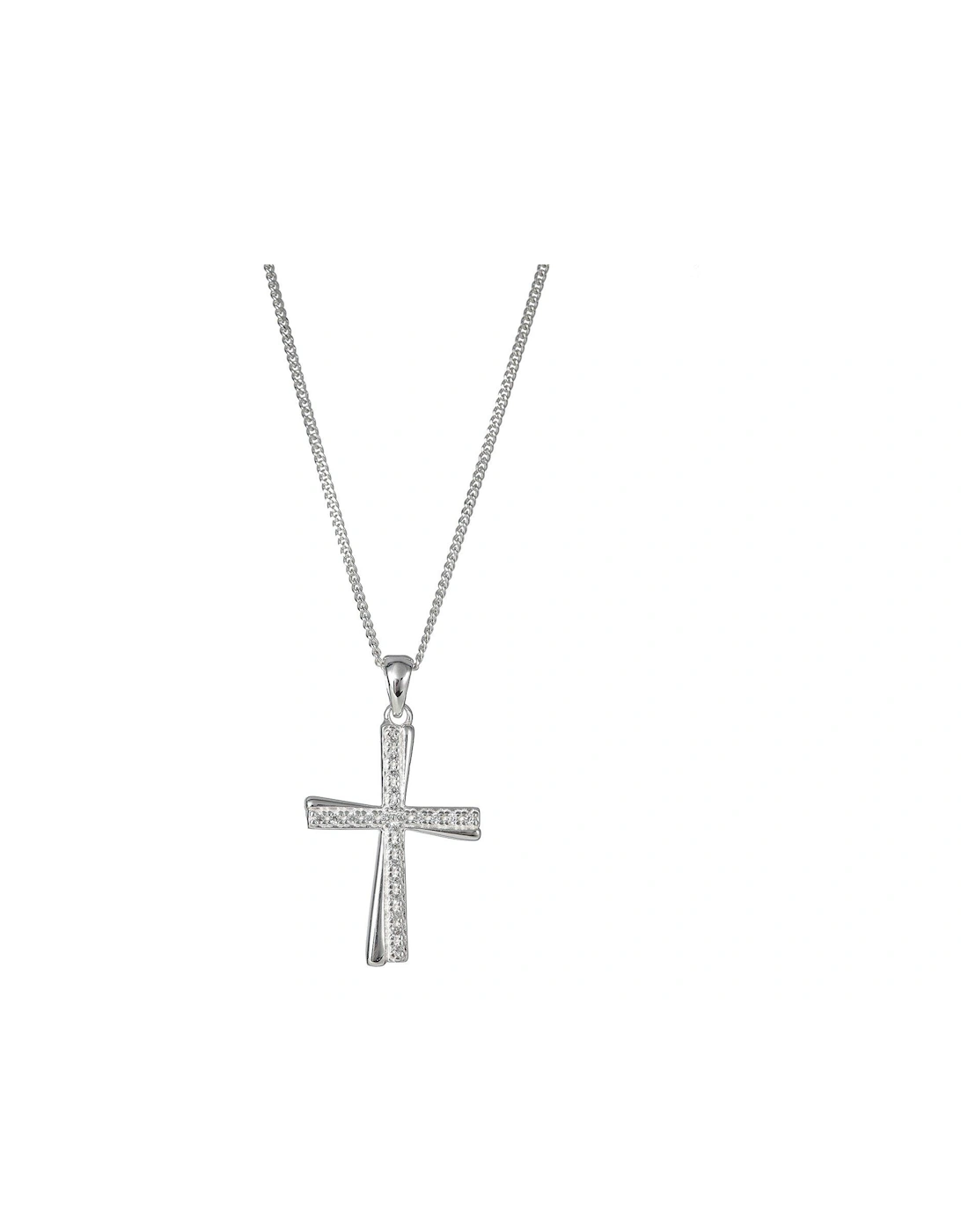 Sterling Silver Cubic Zirconia Cross Pendant 18 Inch Curb Chain, 2 of 1