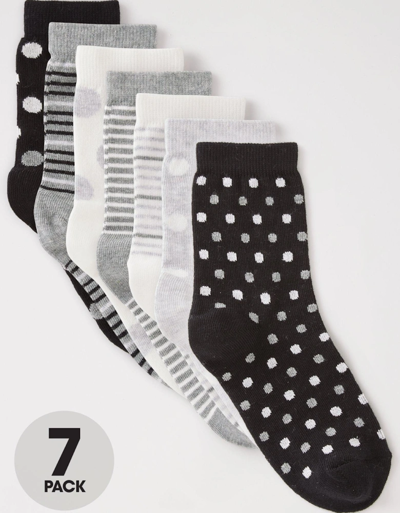 Girls 7 Pack Mono Stripe and Spot Socks - Multi