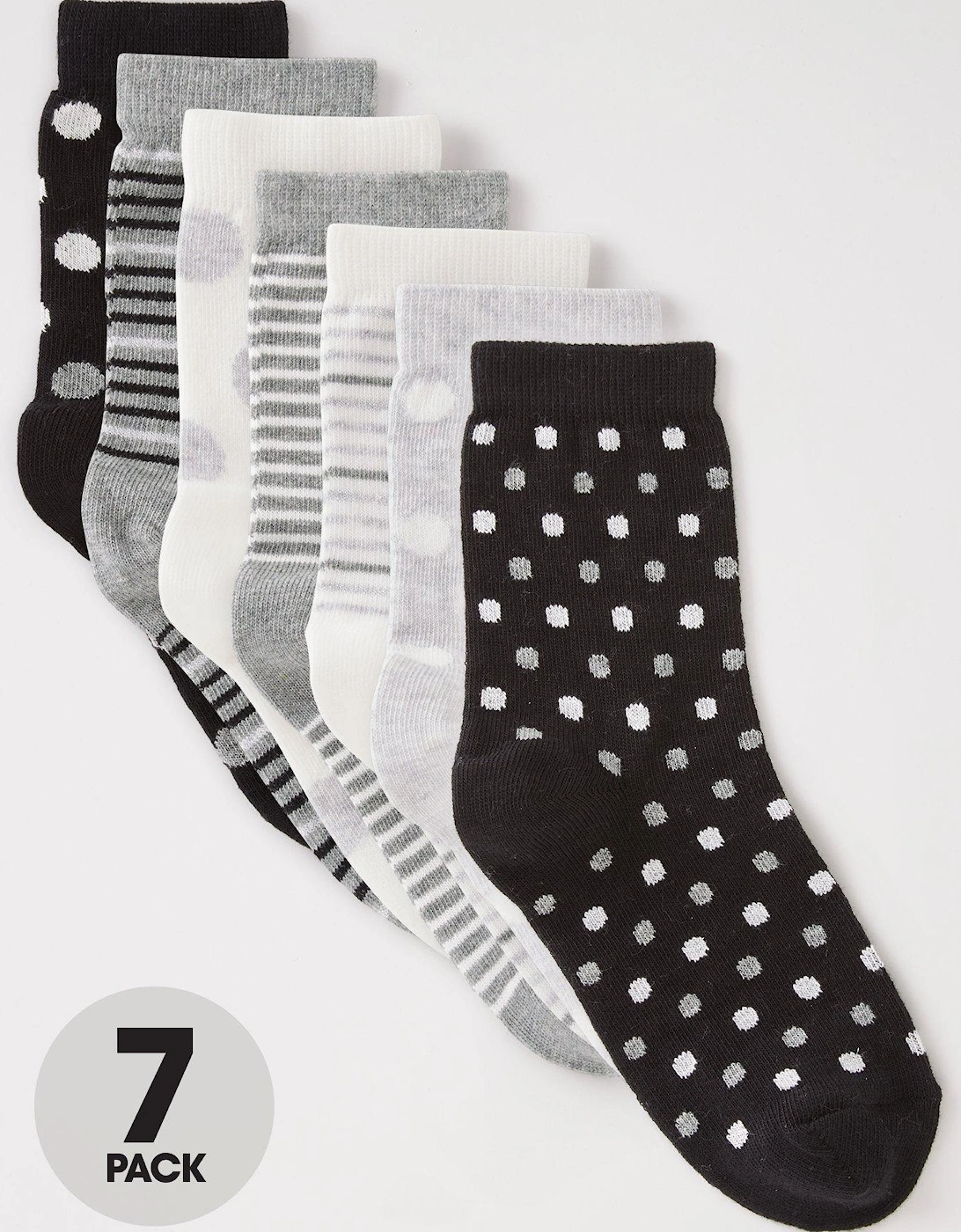 Girls 7 Pack Mono Stripe and Spot Socks - Multi, 4 of 3