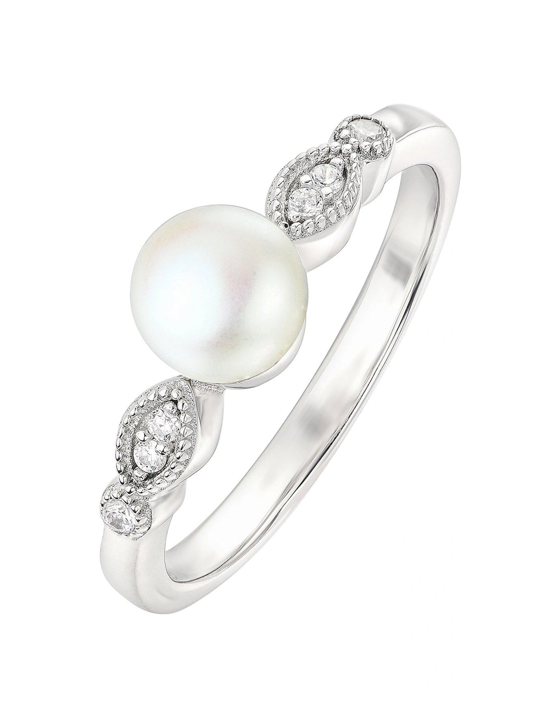 Sterling Silver Freshwater Pearl & Cubic Zirconia Vintage Ring, 2 of 1