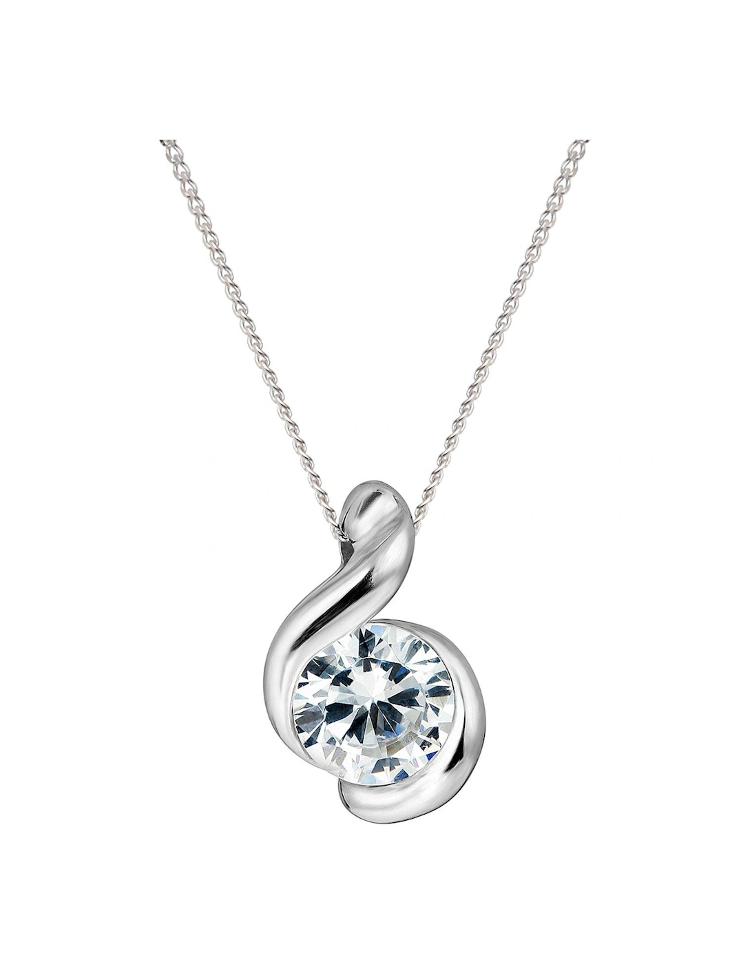9ct White Gold 5mm Cubic Zirconia Swirl Pendant Necklace 18 Inch Curb Chain, 3 of 2