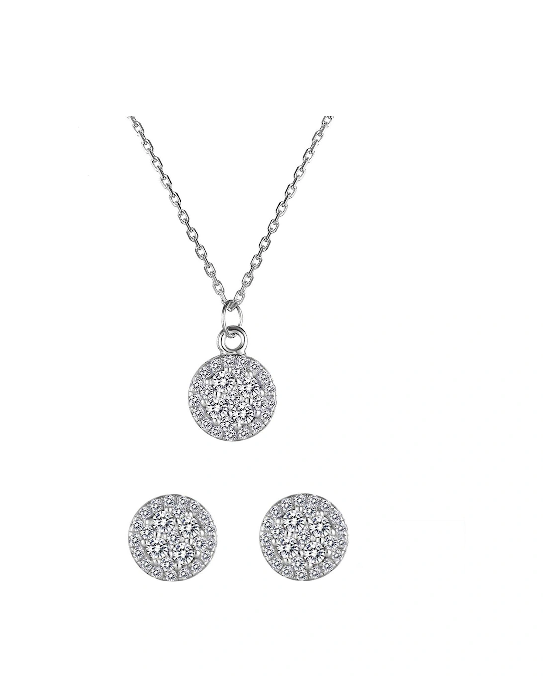 Sterling Silver Cubic Zirconia Cluster Round Stud Earrings and Pendant Set, 2 of 1