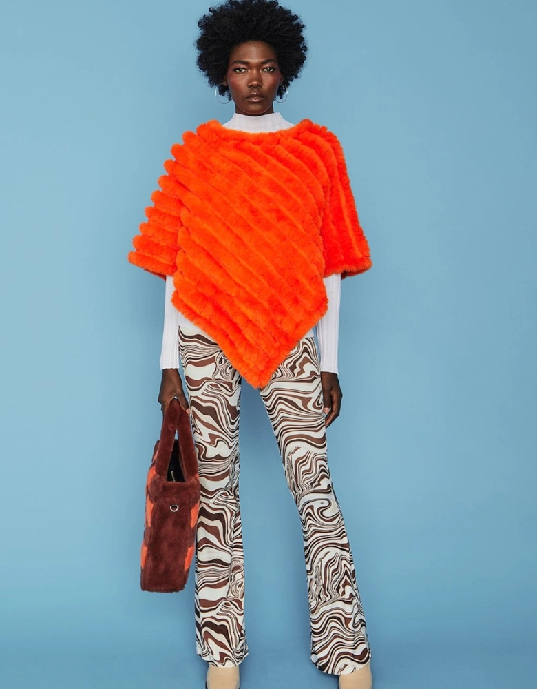 Orange Faux Fur Poncho