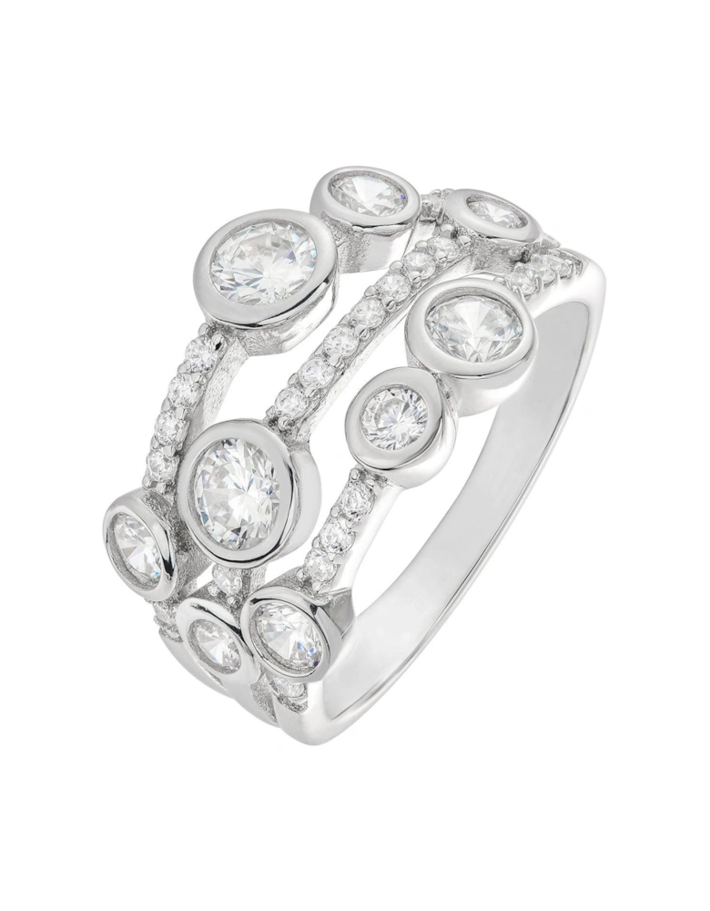 Sterling Silver White Cubic Zirconia Bubble Three Row Ring