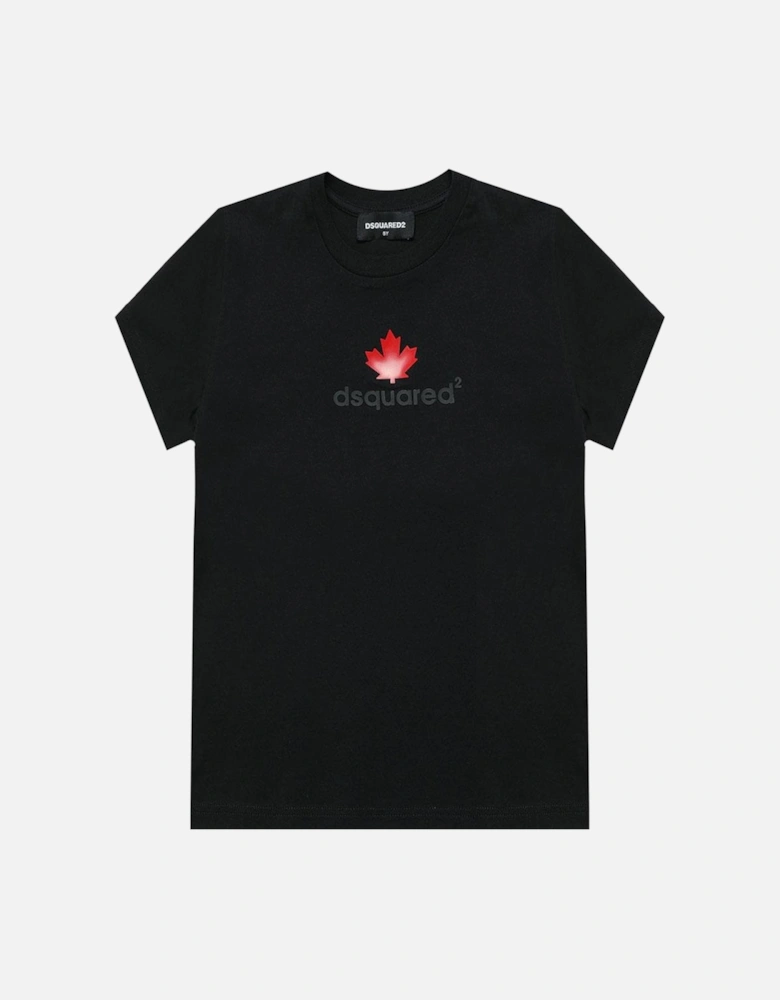 Boys Logo Print Cotton T-Shirt Black