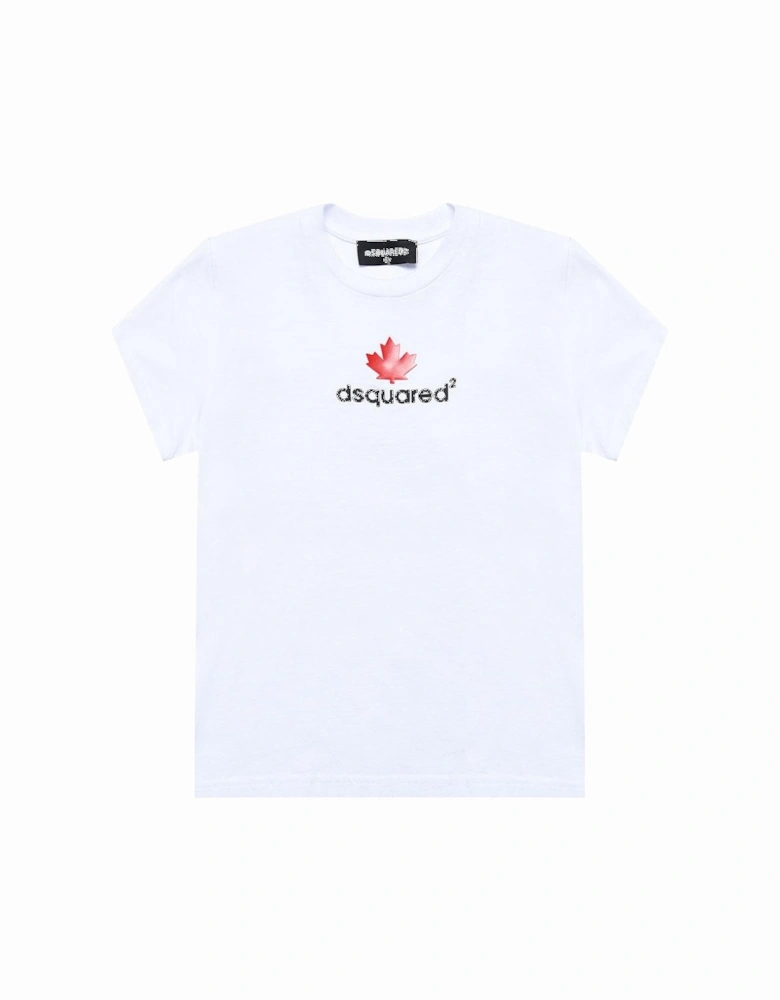 Boys Logo Print Cotton T-Shirt White