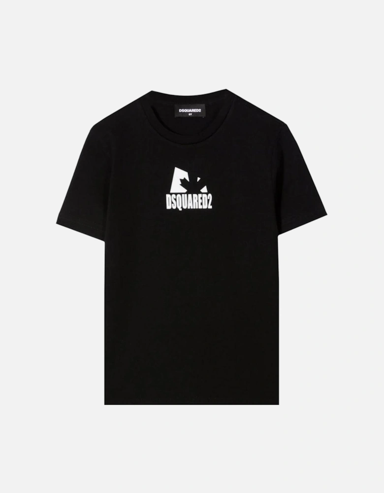 Boys Logo Print Cotton T-Shirt Black