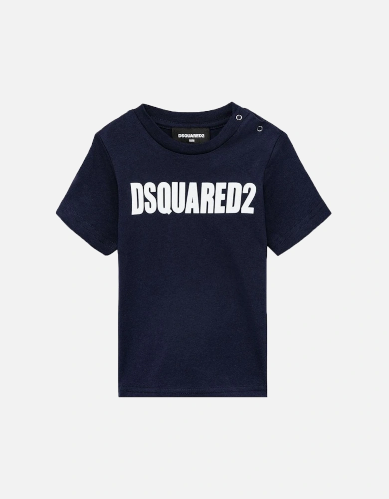 Baby Boys Logo Print Cotton T-Shirt Navy