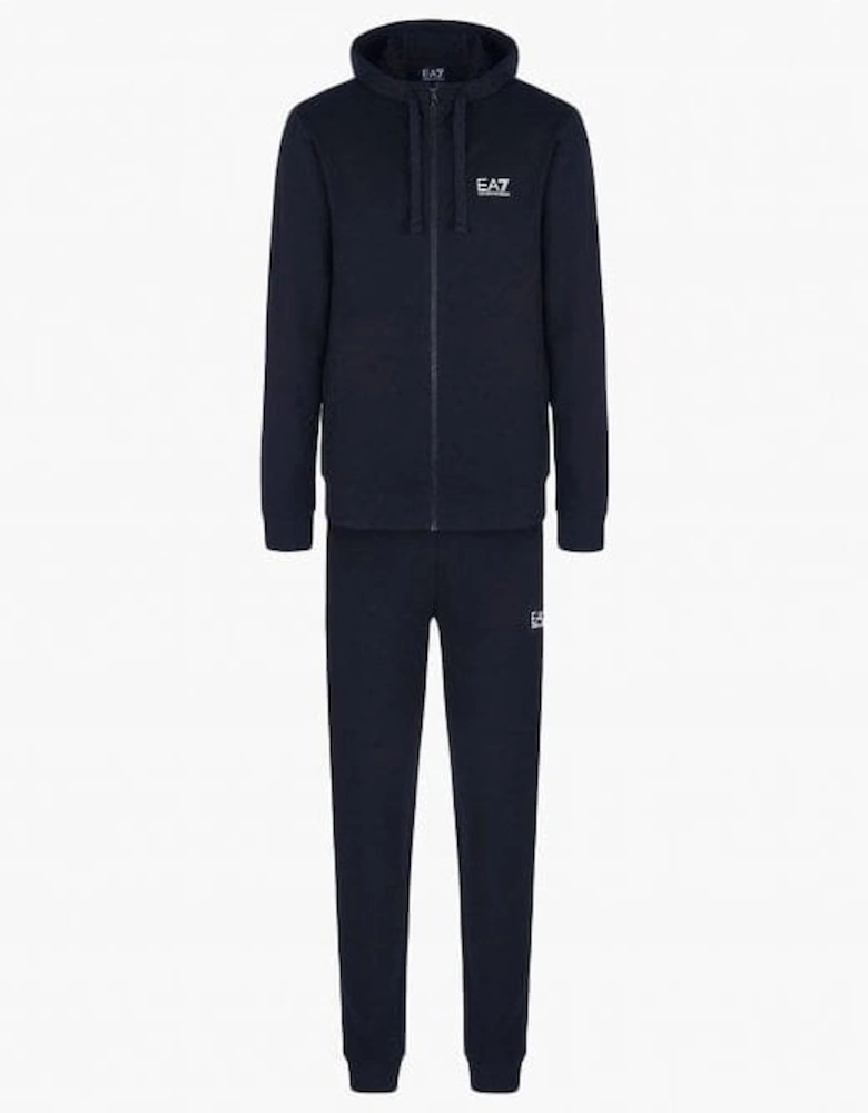 Hooded Zip Up Basic Cotton Navy Tracksuit