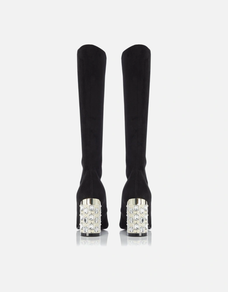 Ladies Stargazing - Jewel And Pearl Detail Heel Knee High Boots
