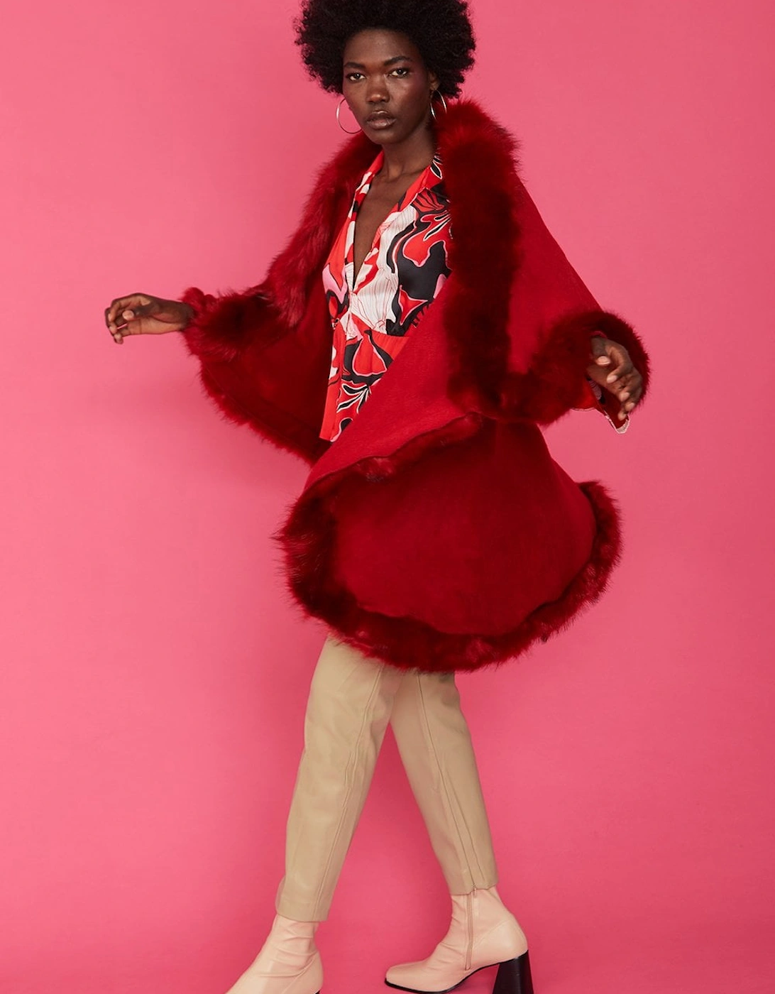 Red Knitted Luxury Faux Fur Cape, 5 of 4