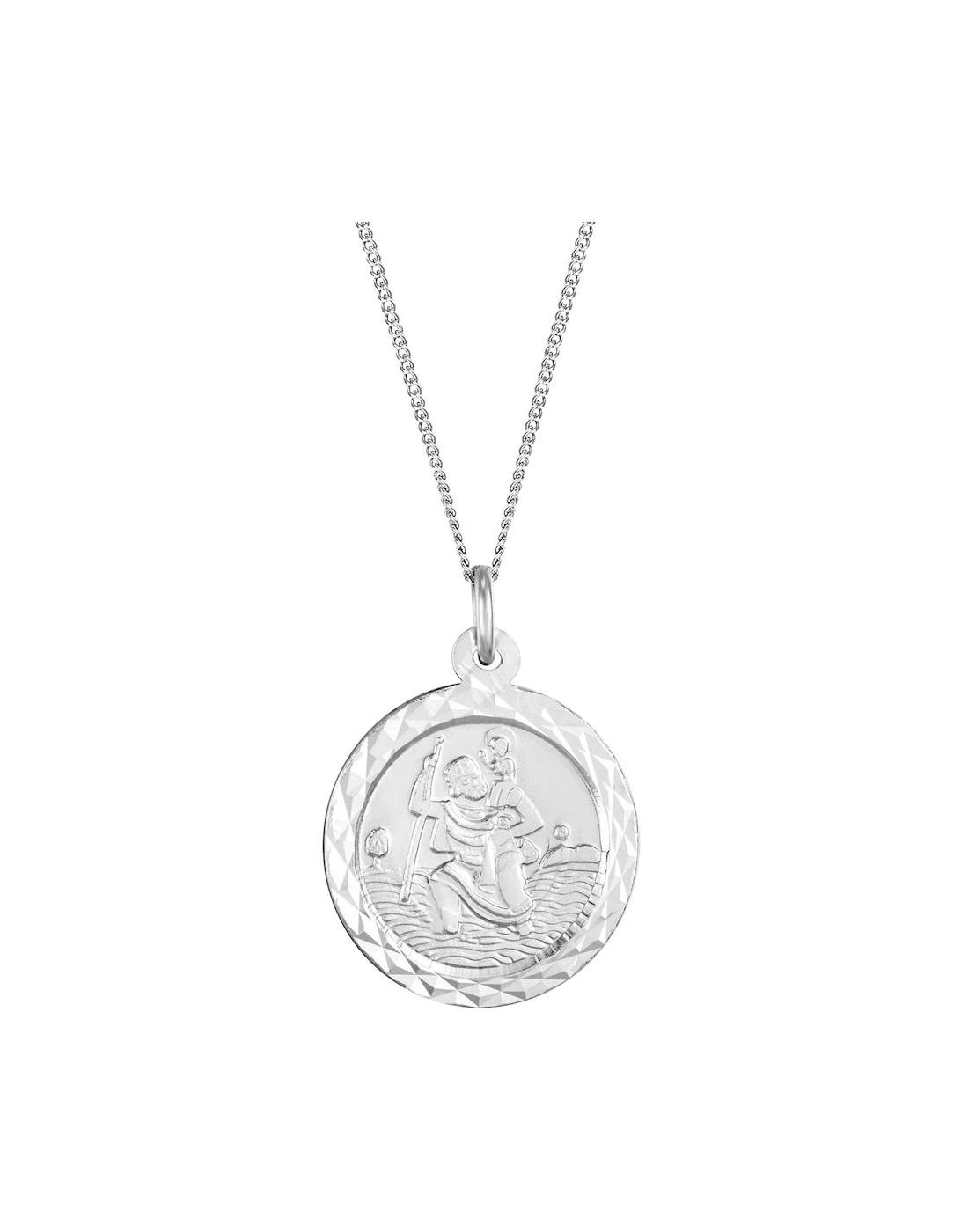 9ct White Gold Medium St Christopher Pendant Necklace, 2 of 1