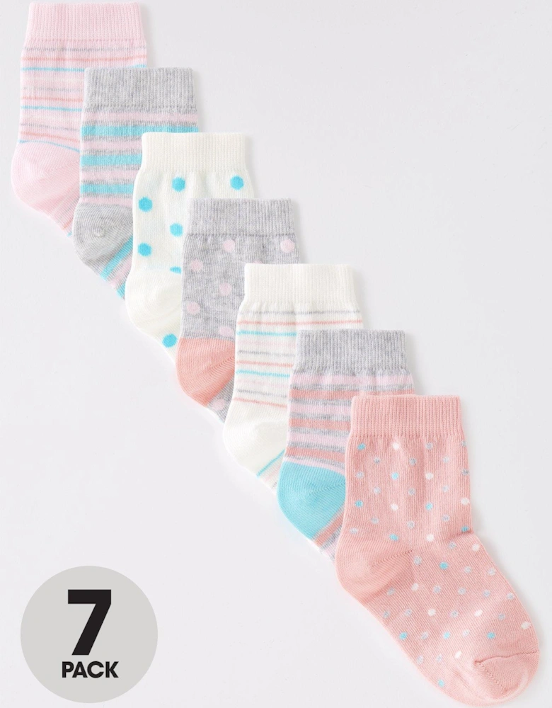 Girls Spot And Stripe Socks (7 Pack) - Pink