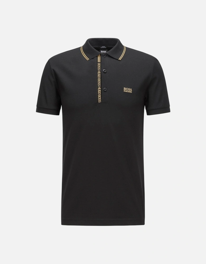 Black Slim-fit polo shirt with Gold logo placket