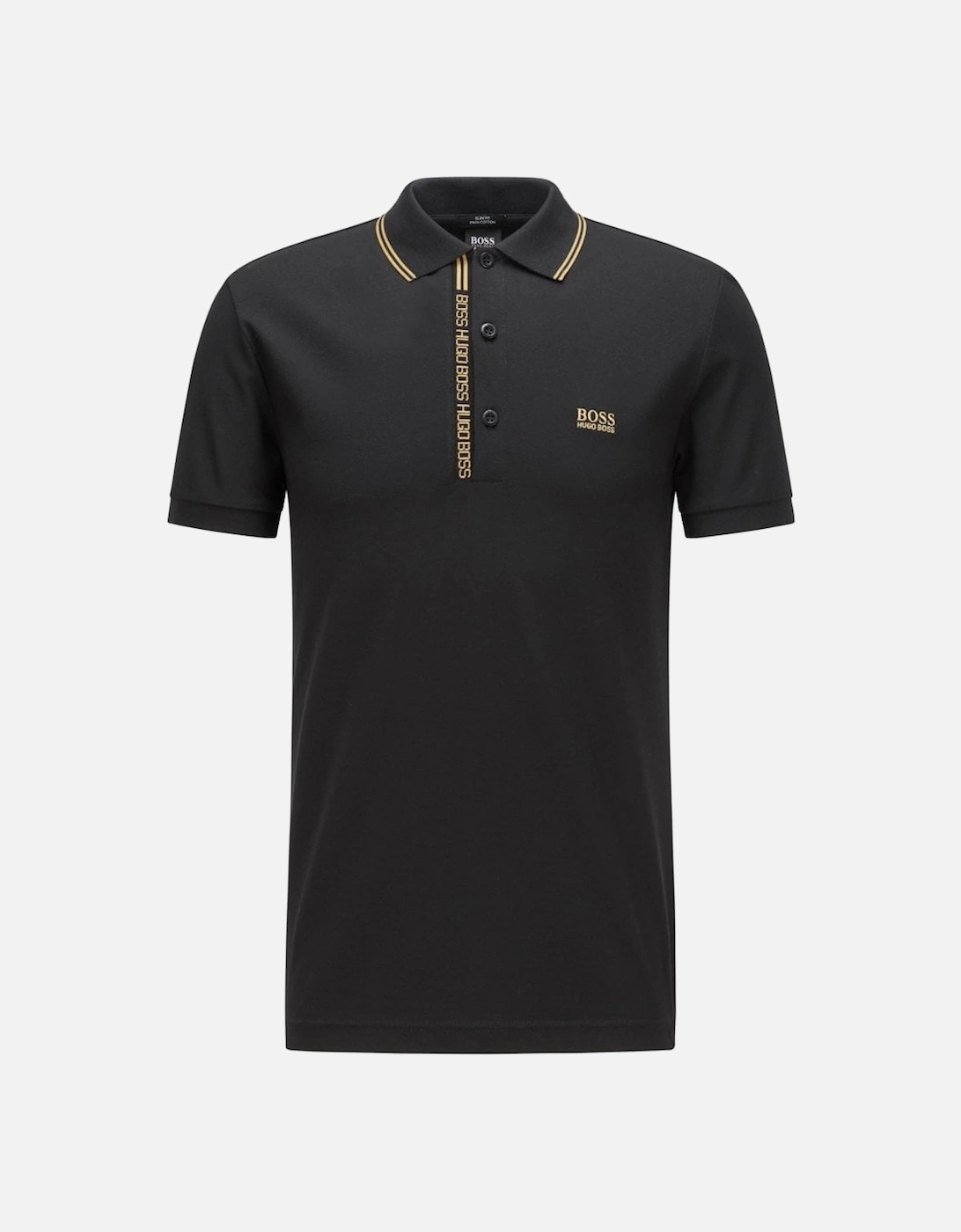 Black Slim-fit polo shirt with Gold logo placket, 2 of 1