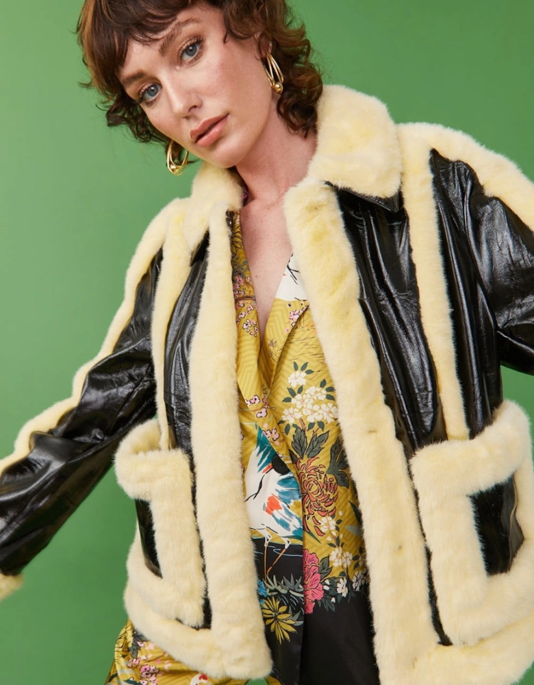 Yellow Faux Shearling Aviator Jacket