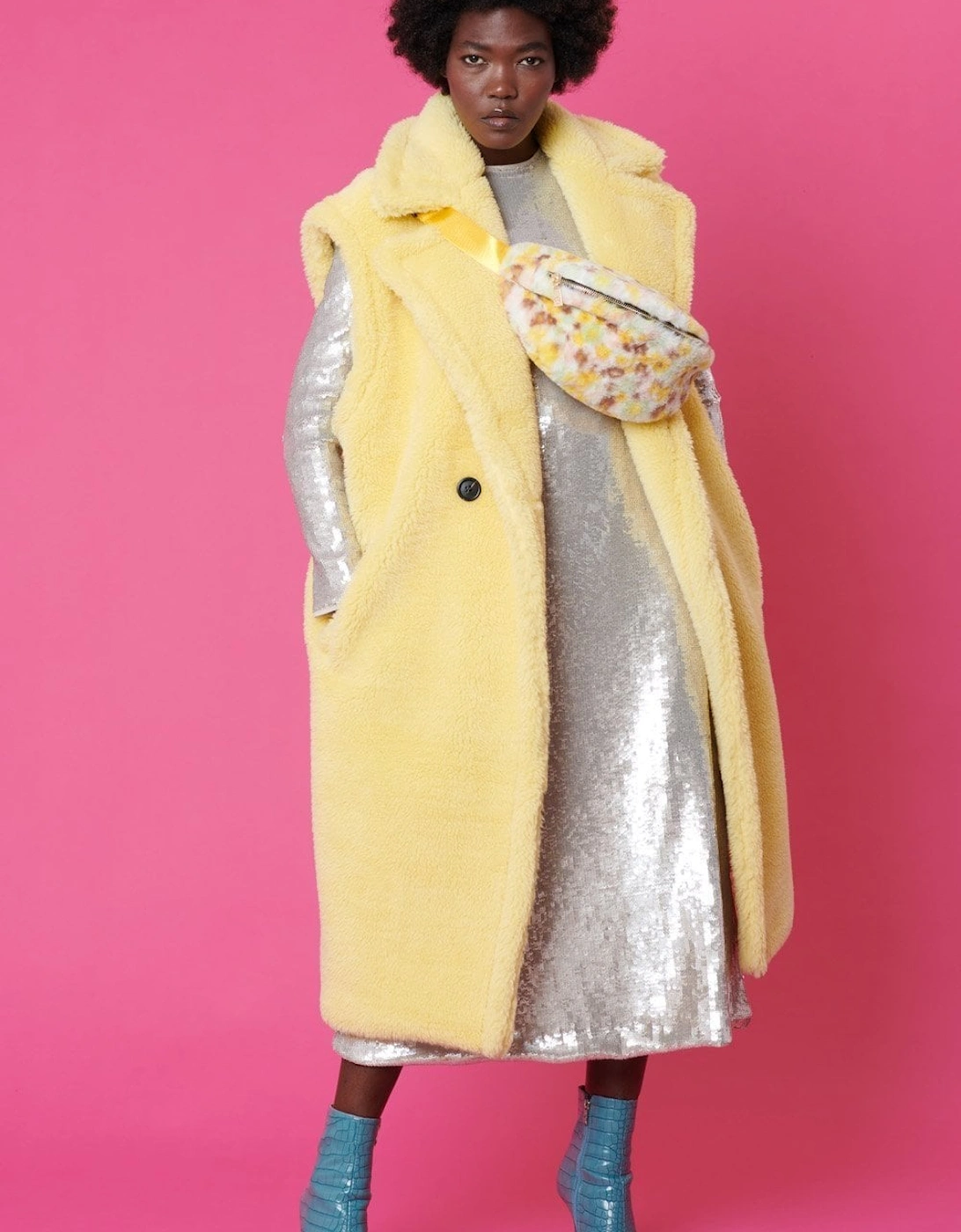 Yellow Shearling Maxi Gilet