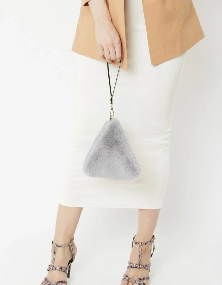 Grey Pyramid Faux Fur Bag