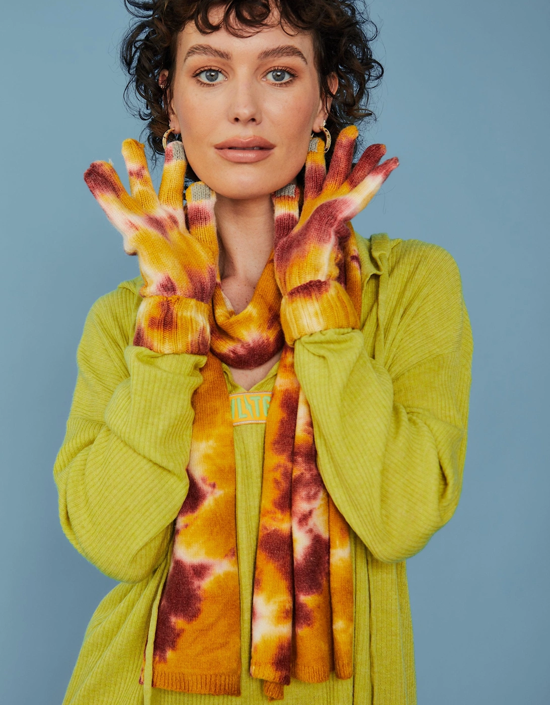 Yellow and Red Cashmere Blend Tie Dye Gloves, 3 of 2