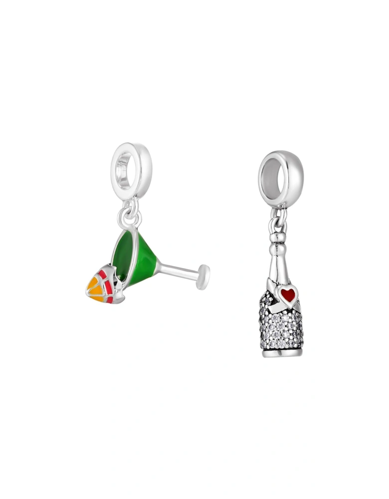 Sterling Silver Set Of 2 Drinks Charms - Glass And Champagne Bottle