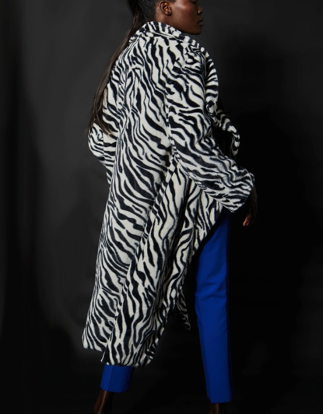 Zebra Print Faux Fur Maxi Coat