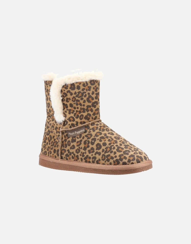 Womens/Ladies Ashleigh Leopard Print Suede Slipper Boots