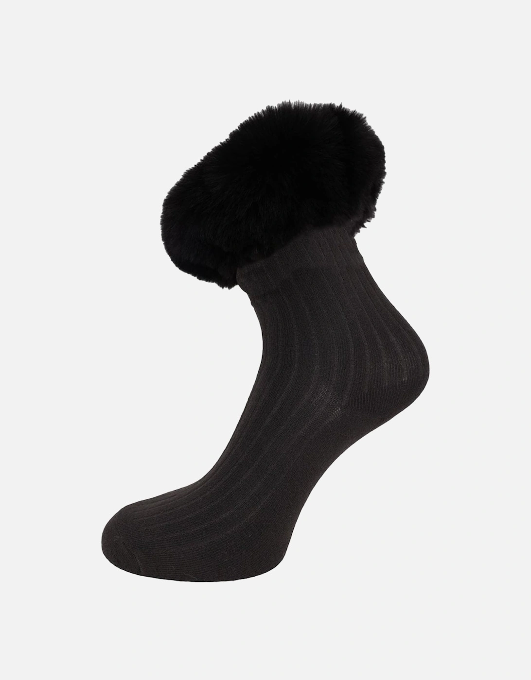 Black Silk Blend Socks with Faux Fur Trim, 2 of 1