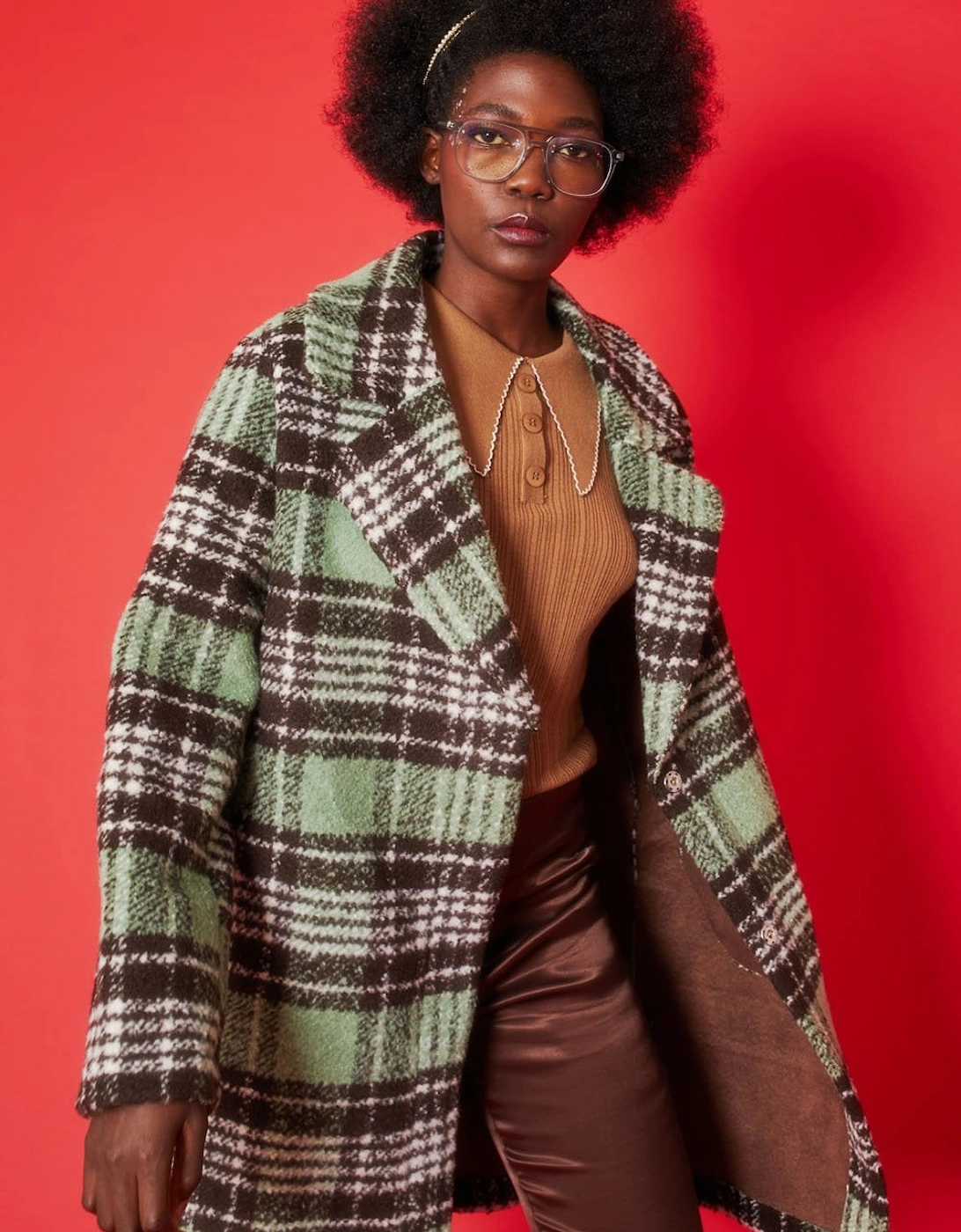 Green Faux Shearling Check Jacket