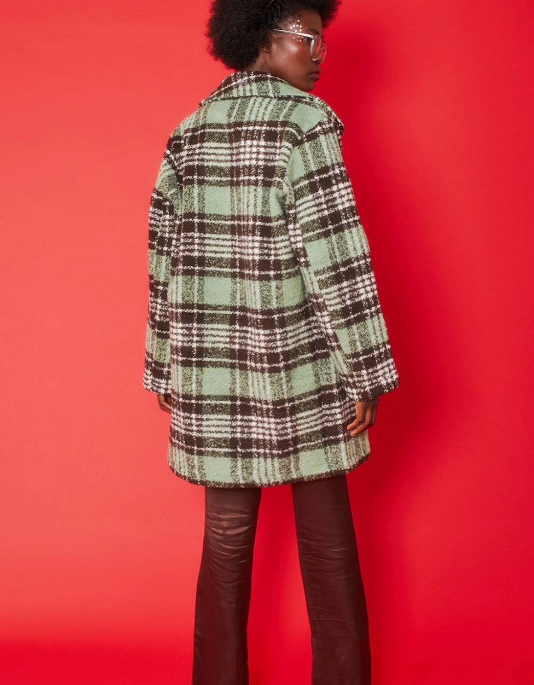 Green Faux Shearling Check Jacket