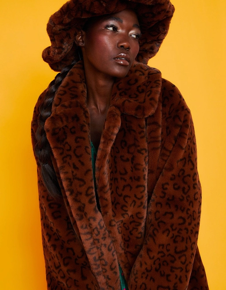 Leopard Print Faux Fur Oversized Hat