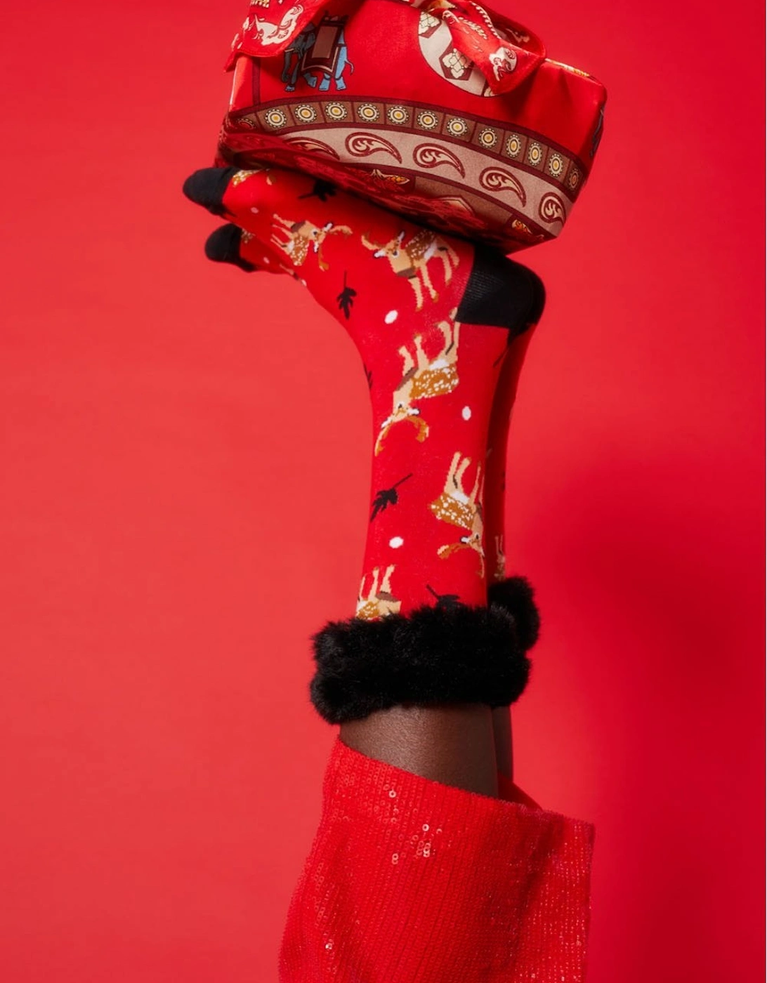Red and Black Faux Fur Trim Christmas Socks, 3 of 2