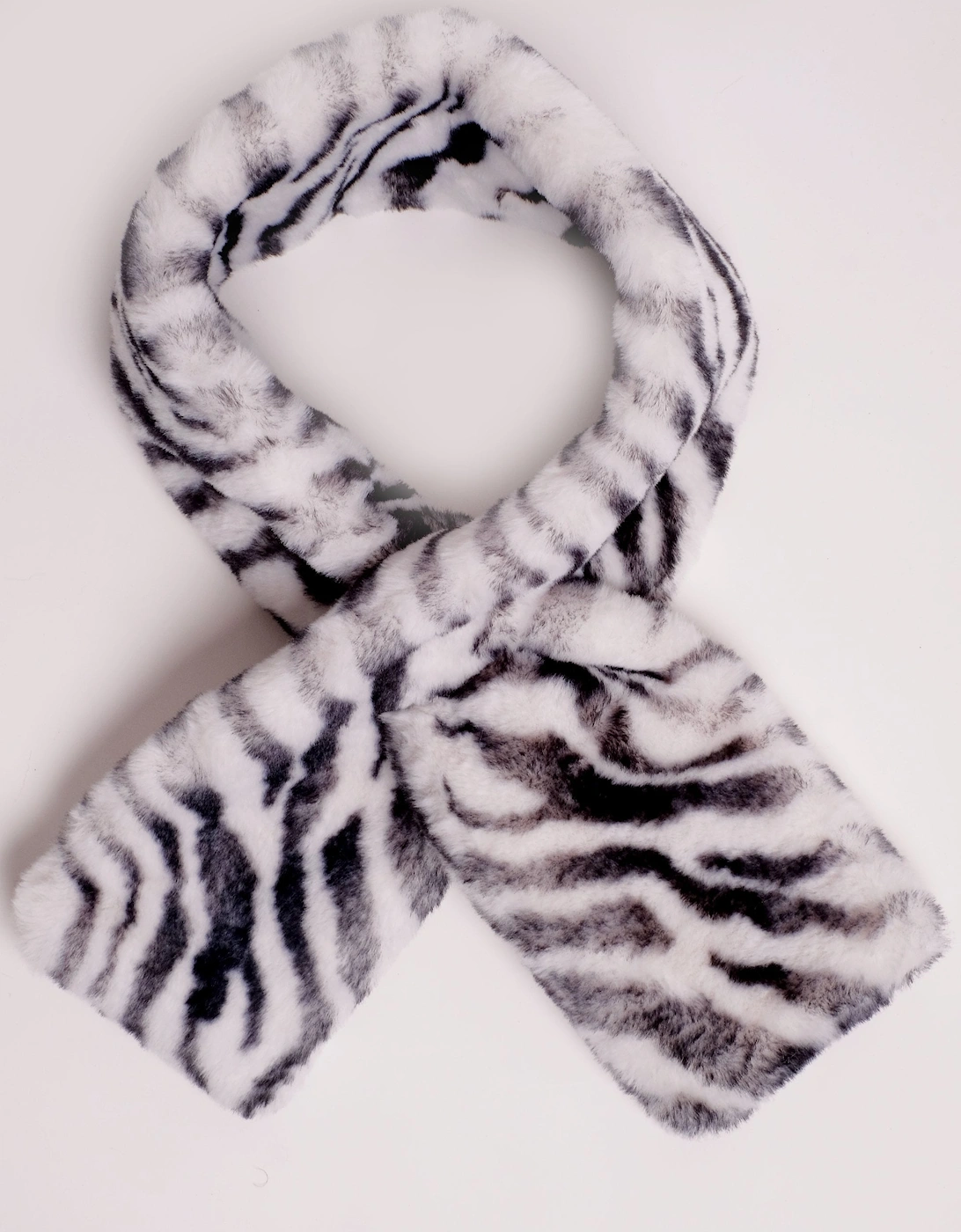 Black Zebra Print Faux Fur Scarf