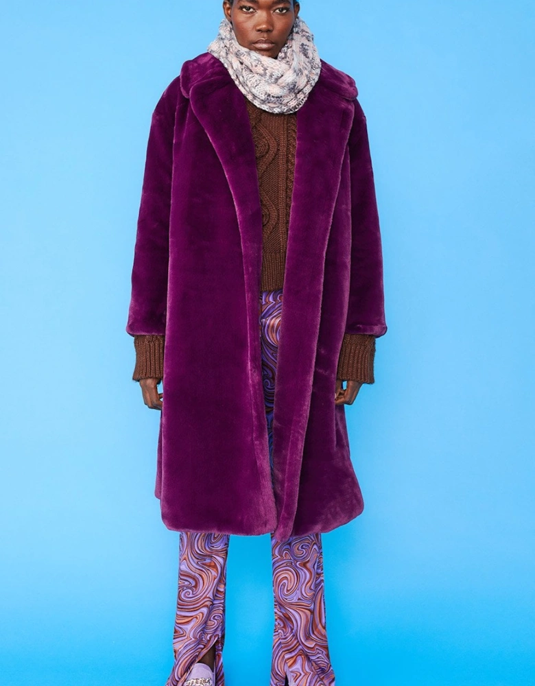 Purple Faux Fur Midi Shaved Shearling Coat