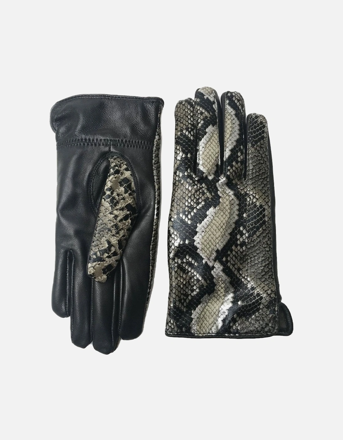 Khaki Luxe Leather Snake Print Gloves, 2 of 1
