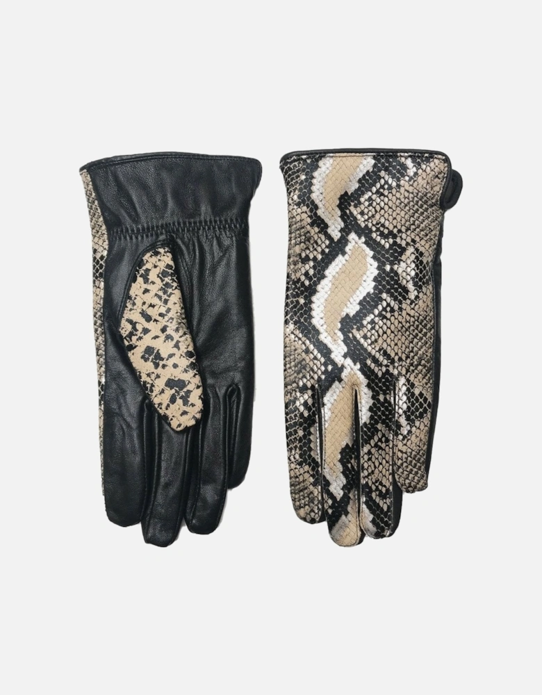 Mocha Luxe Leather Snake Print Gloves