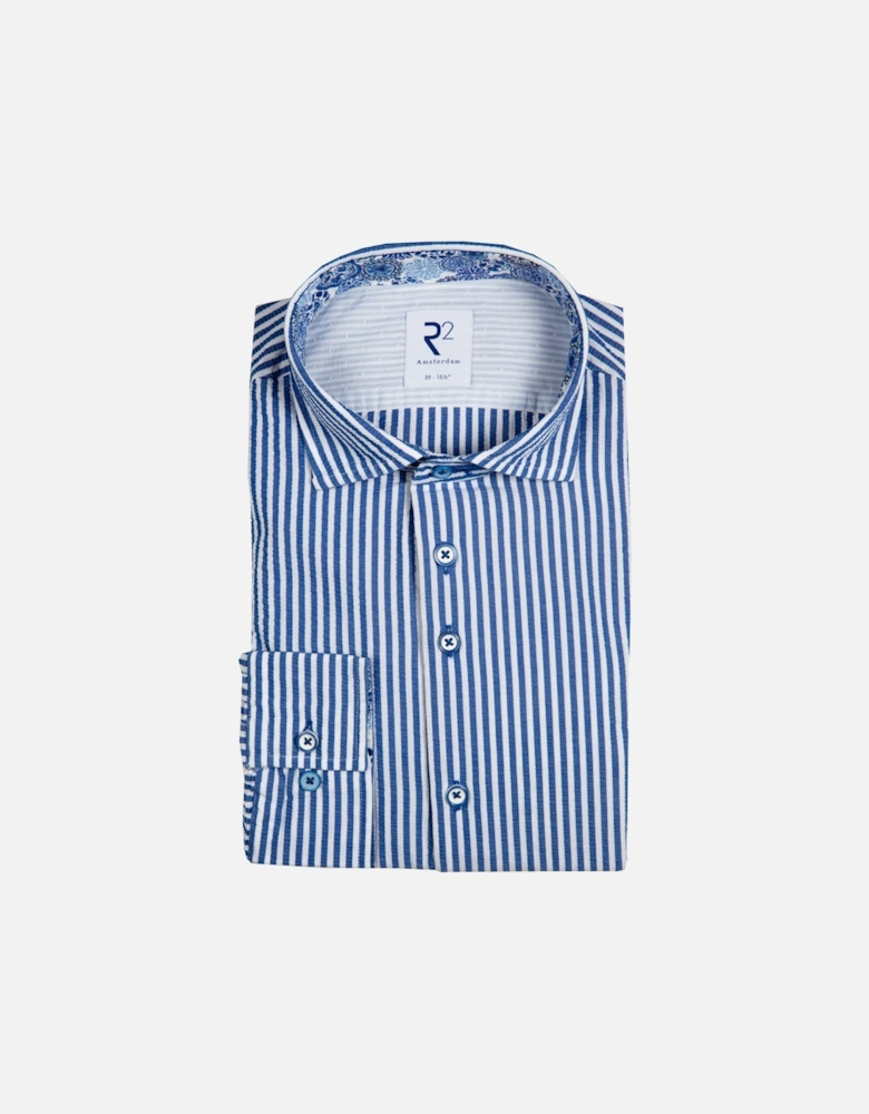 Widespread Collar Long Sleeved Shirt Blue Stripe