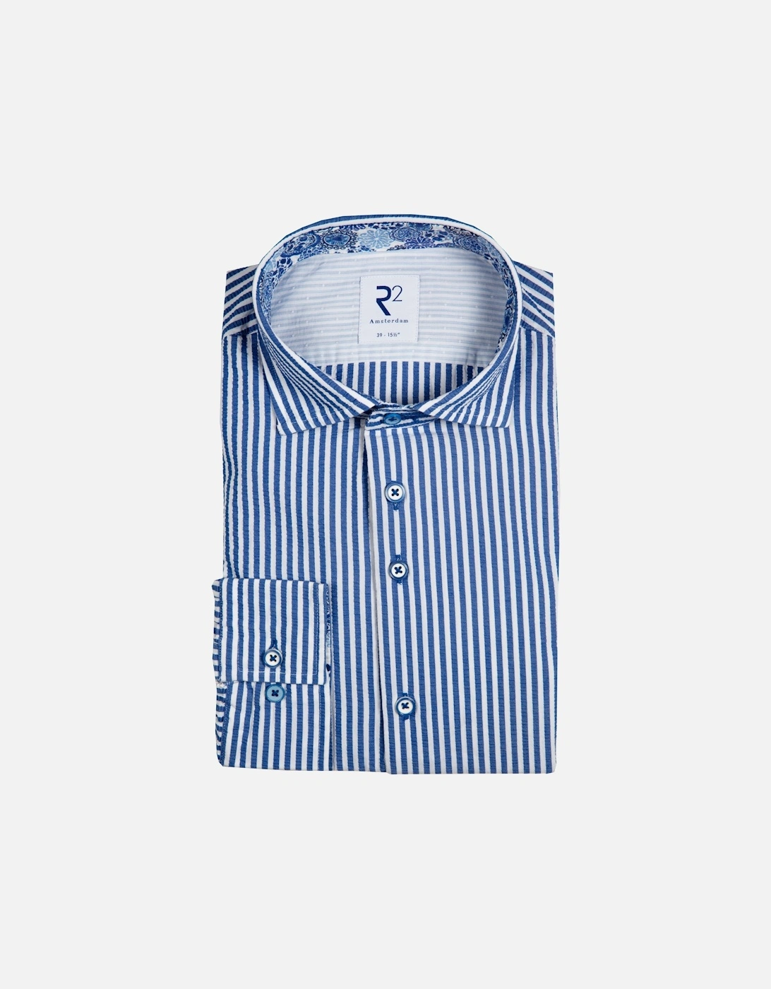Widespread Collar Long Sleeved Shirt Blue Stripe, 6 of 5