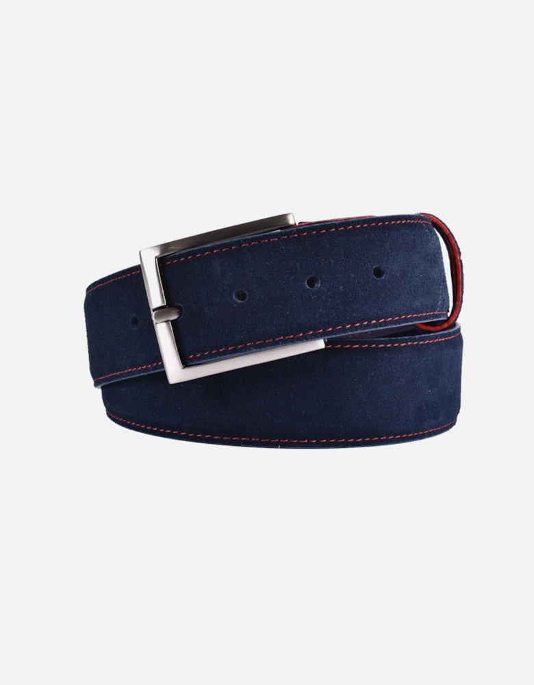 Suede Leather Belt Navy/Red