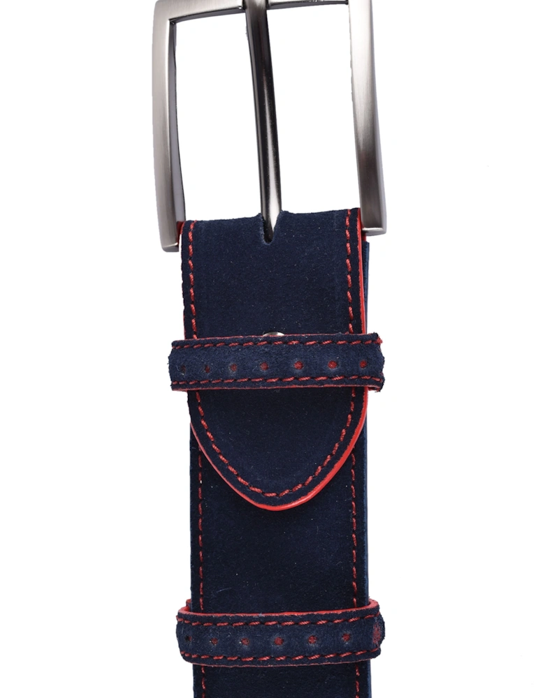 Suede Leather Belt Navy/Red