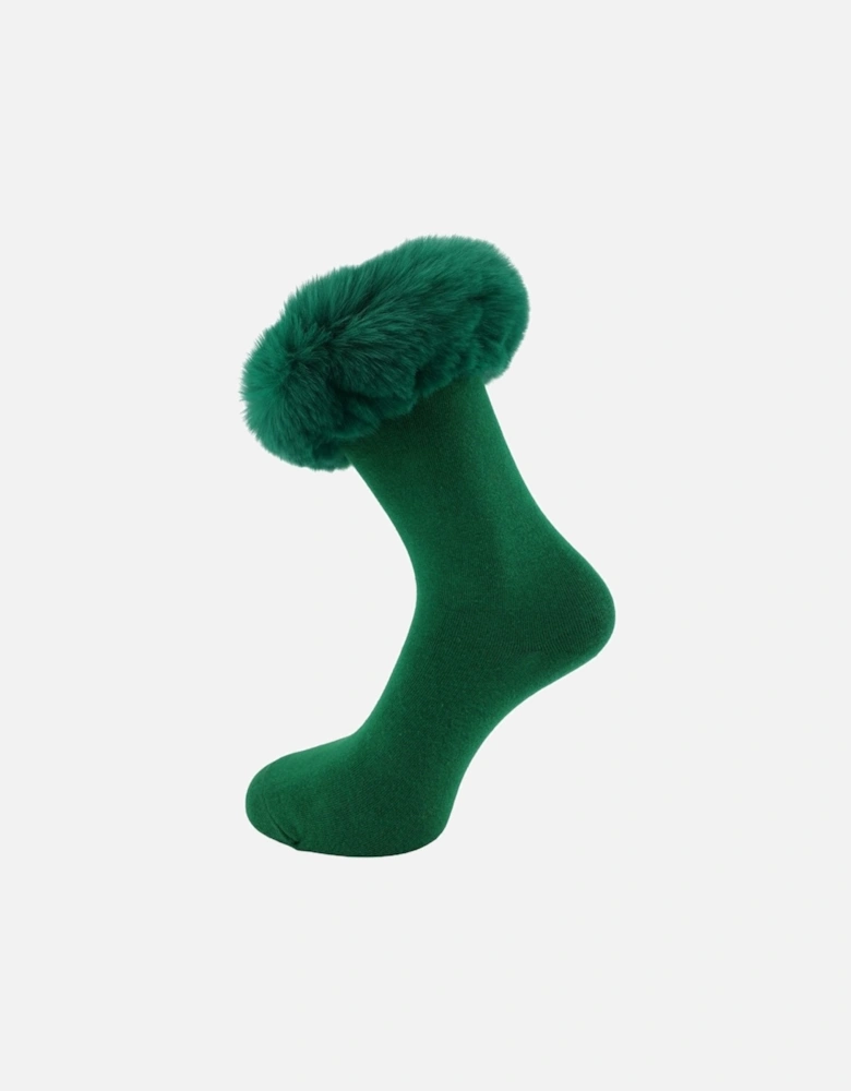 Green Socks with faux fur Trim